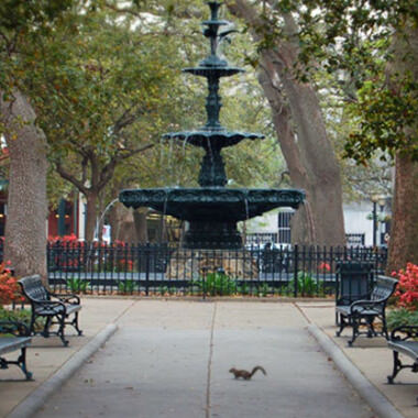 Water Fountian in Azalea Covered Park in Mobile, Alabama